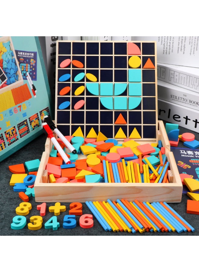 Children's Intelligence Development Creative Mosaic Changeable Jigsaw Puzzle Puzzle Drawing Board Multifunctional Mathematics Learning Box-Color:Mosaic Jigsaw Puzzle - Image 5